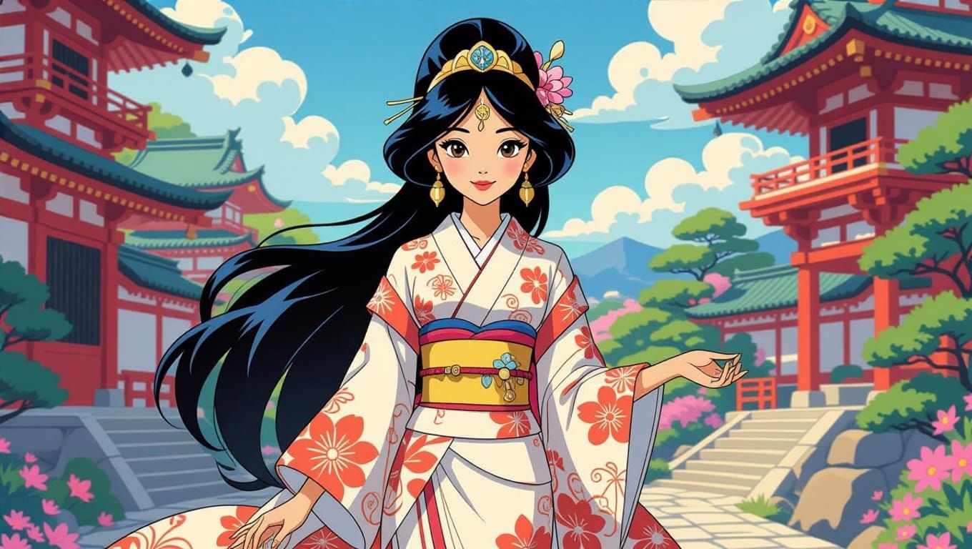 Japanese Princess Jasmine in Anime Style