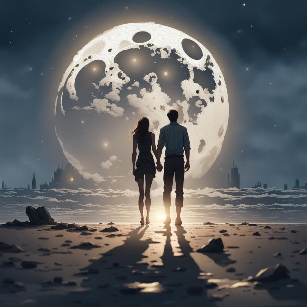 Cracked Moon Apocalypse on a Beach