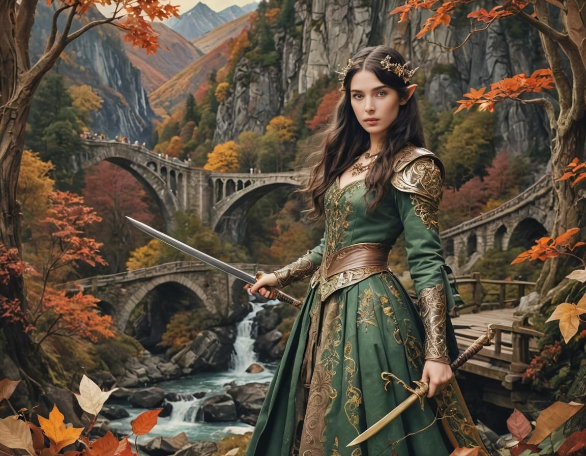 Elvish Warrior in Fall Paper Collage Art