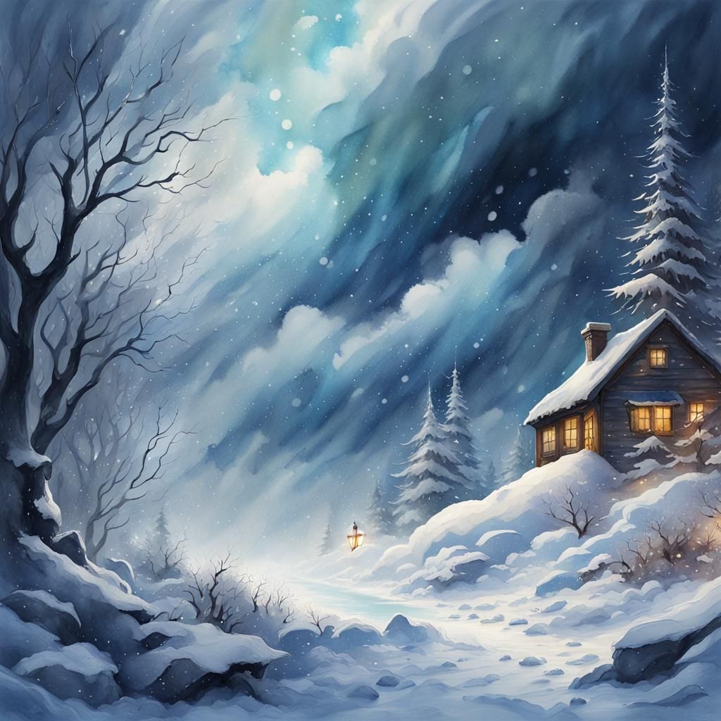 Expressive Watercolor Snowstorm Morphs Into Clouds