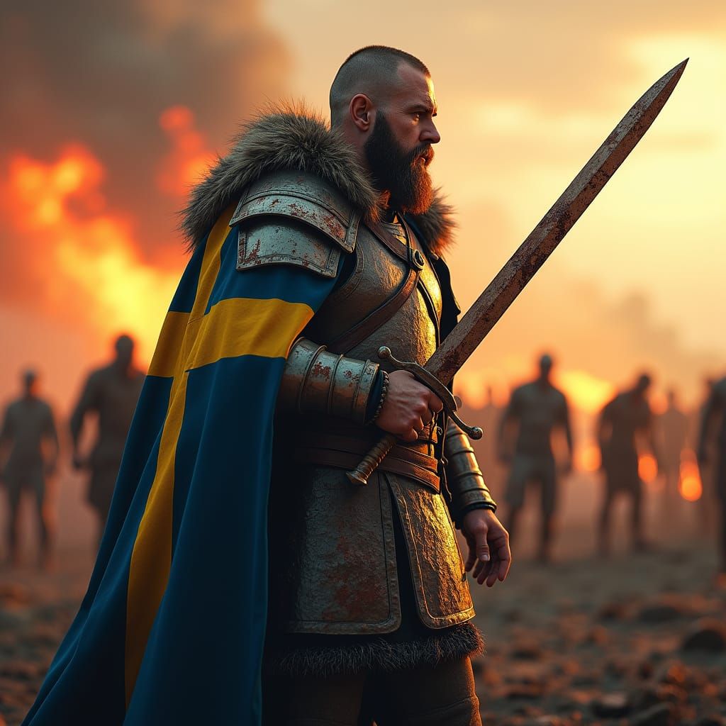 Viking Warrior on Battlefield in Hyperrealistic Digital Art