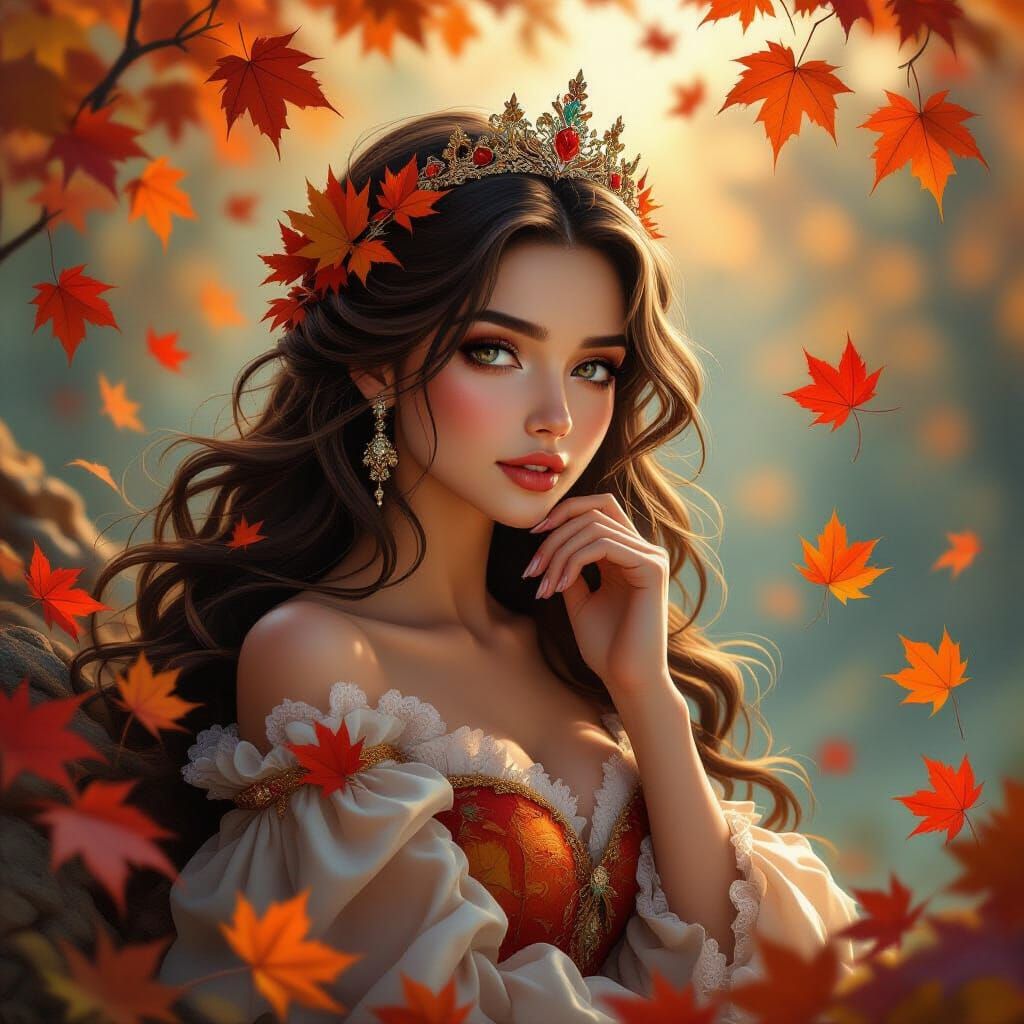 Princess Amidst Autumn Leaves: Intricate Concept Art