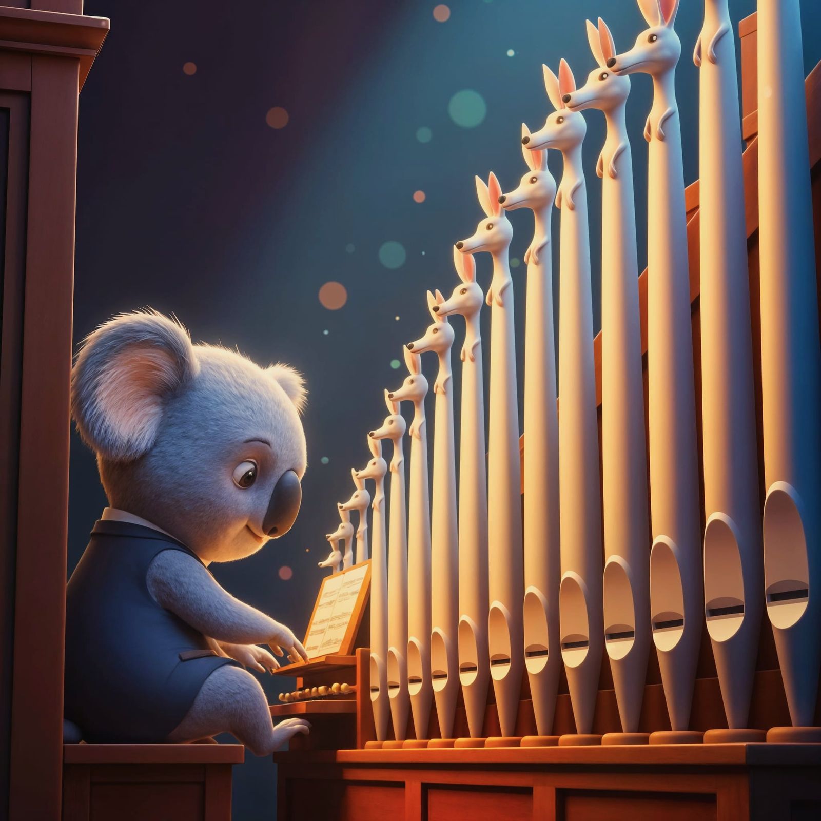 Whimsical Koala Organist Plays Kangaroo Pipe Organ