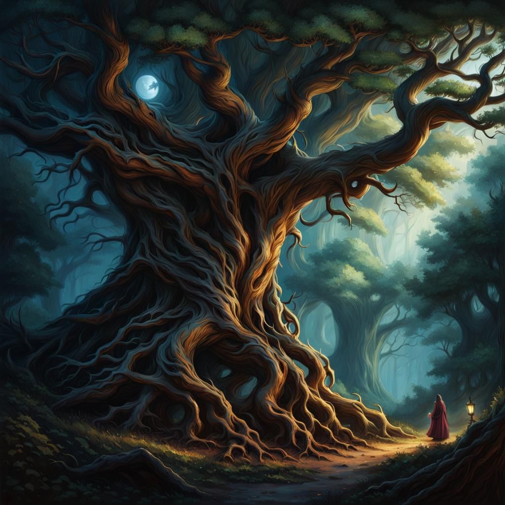 Twilight Forest Tree Creature: Hyperrealistic Concept Art