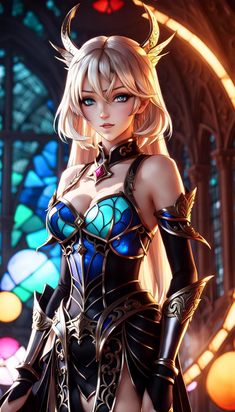 Gothic Stained Glass Venus in 3D Anime Art