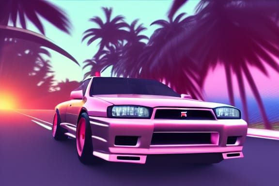 Nissan Skyline GT-R in Synthwave Digital Art