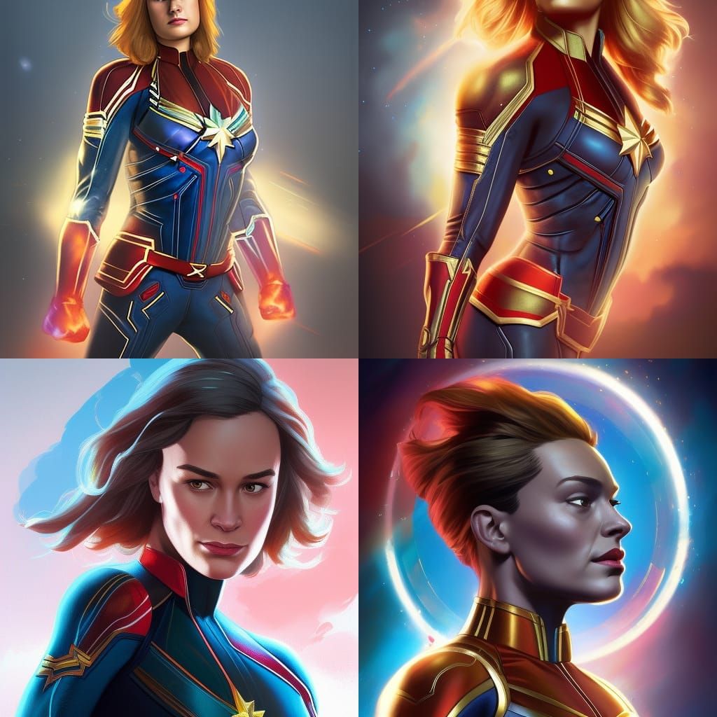 Hyperdetailed Portrait of Captain Marvel in Art Nouveau Styl...