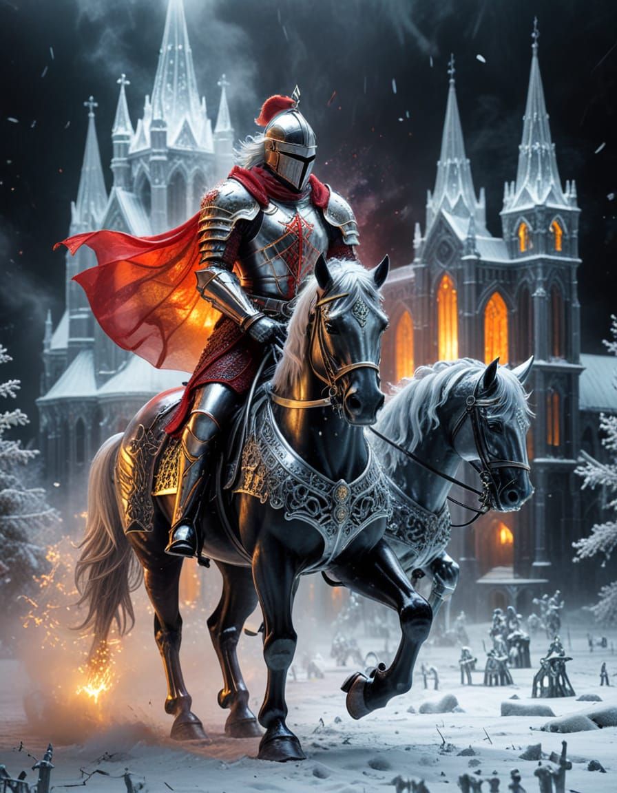 Epic Winter Knight in Silver and Gold Armor Defends King on ...