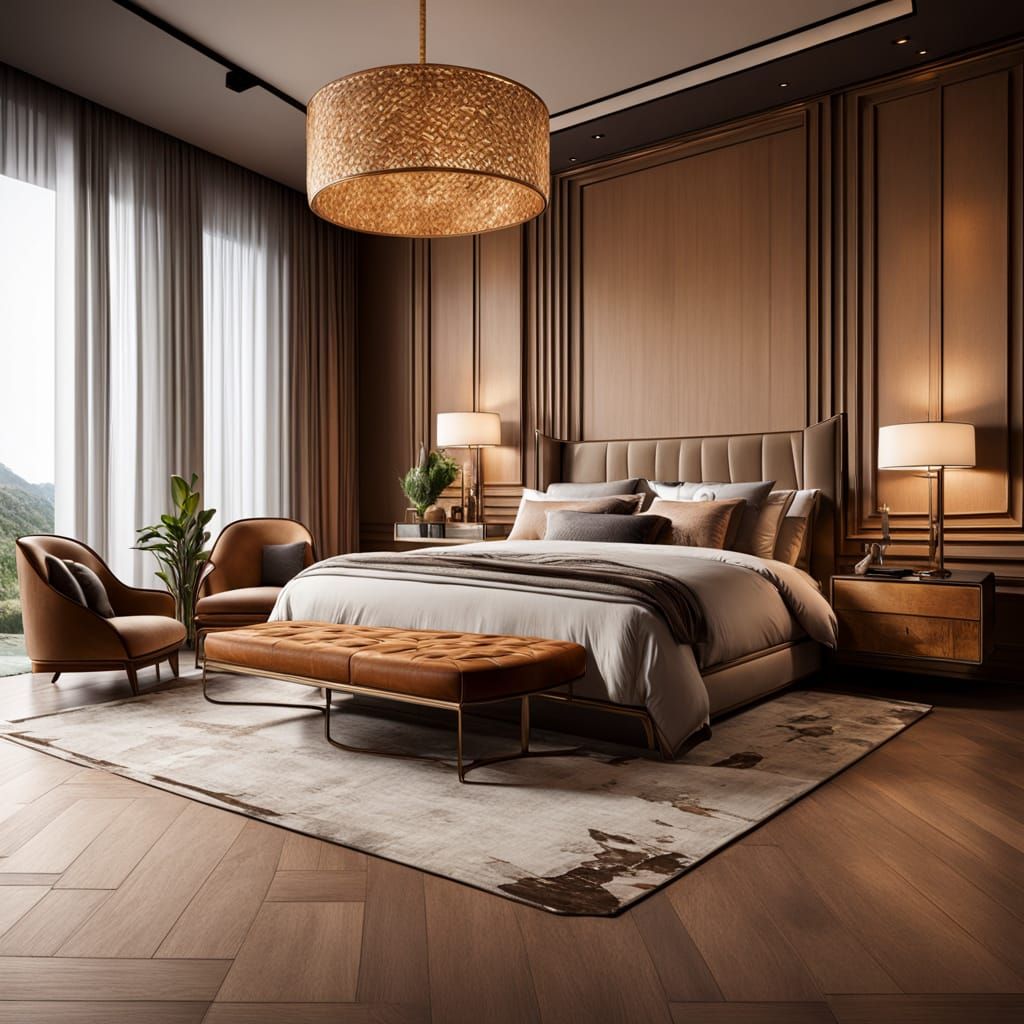 Elegant Bedroom Interior with Ornate Wood Carvings
