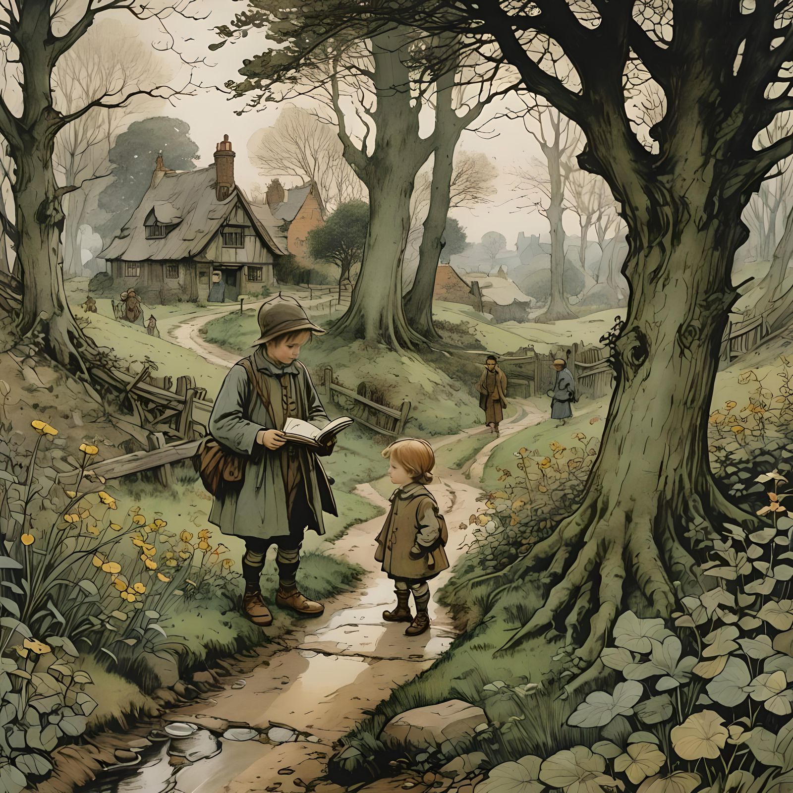 Whimsical Scene in Classic Illustration Style