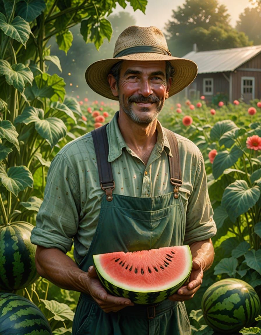 Vibrant Farmer's Garden Portrait in Splash Art Style