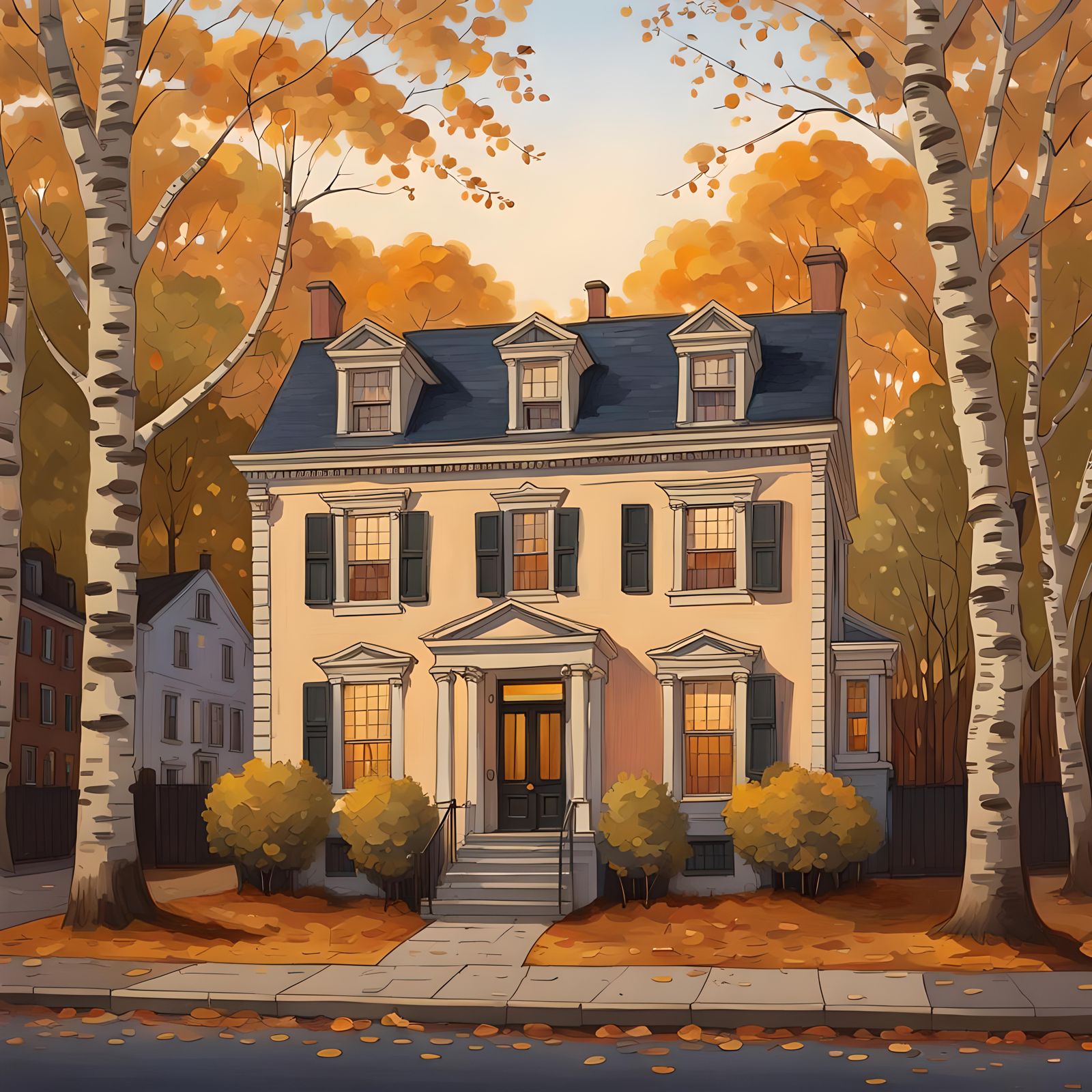 Colonial Building at Magic Hour in Klimt Style