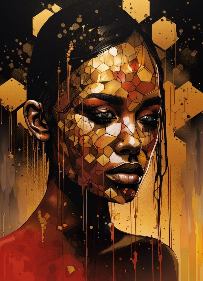 Woman's Face with Dripping Paint in Photorealistic Style