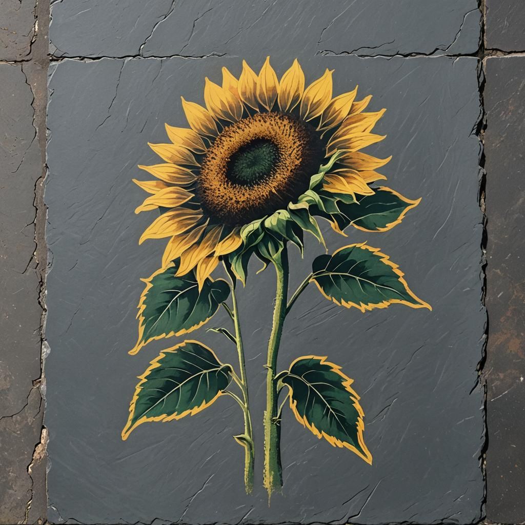 Stenciled Sunflower on Slate Design