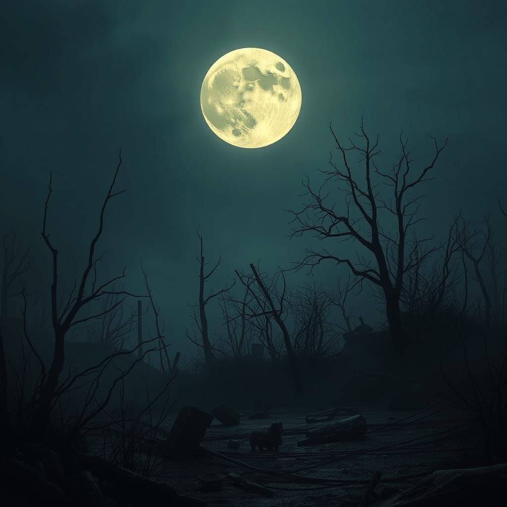Ethereal Moon in Forsaken Landscape: Digital Art