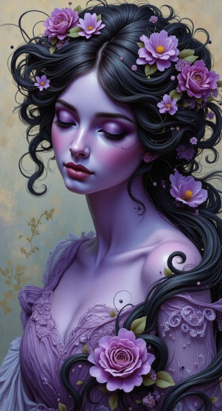 Art Nouveau Portrait of a Purple Skinned Woman