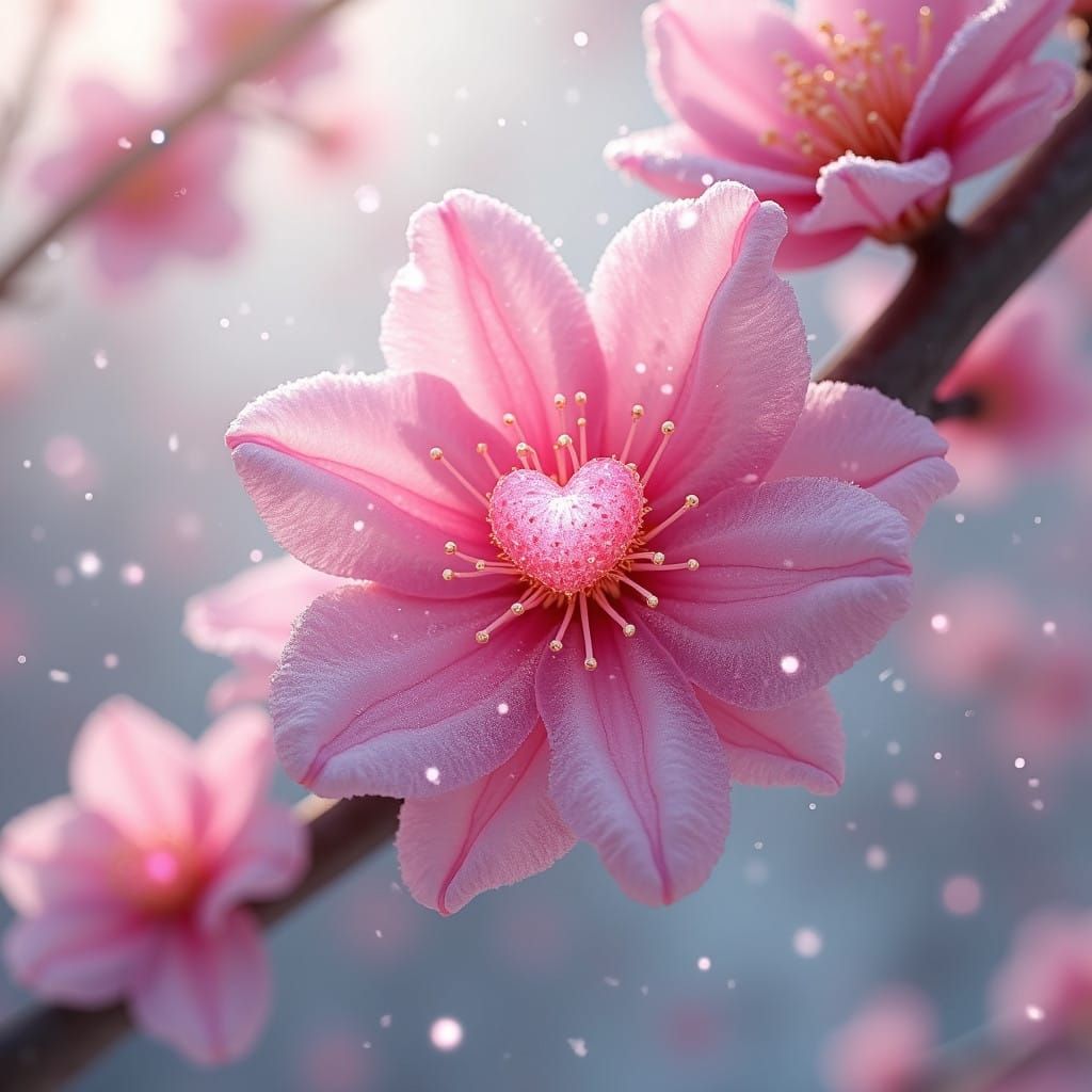 Whimsical Cherry Blossom in a Sparkling Winter Wonderland