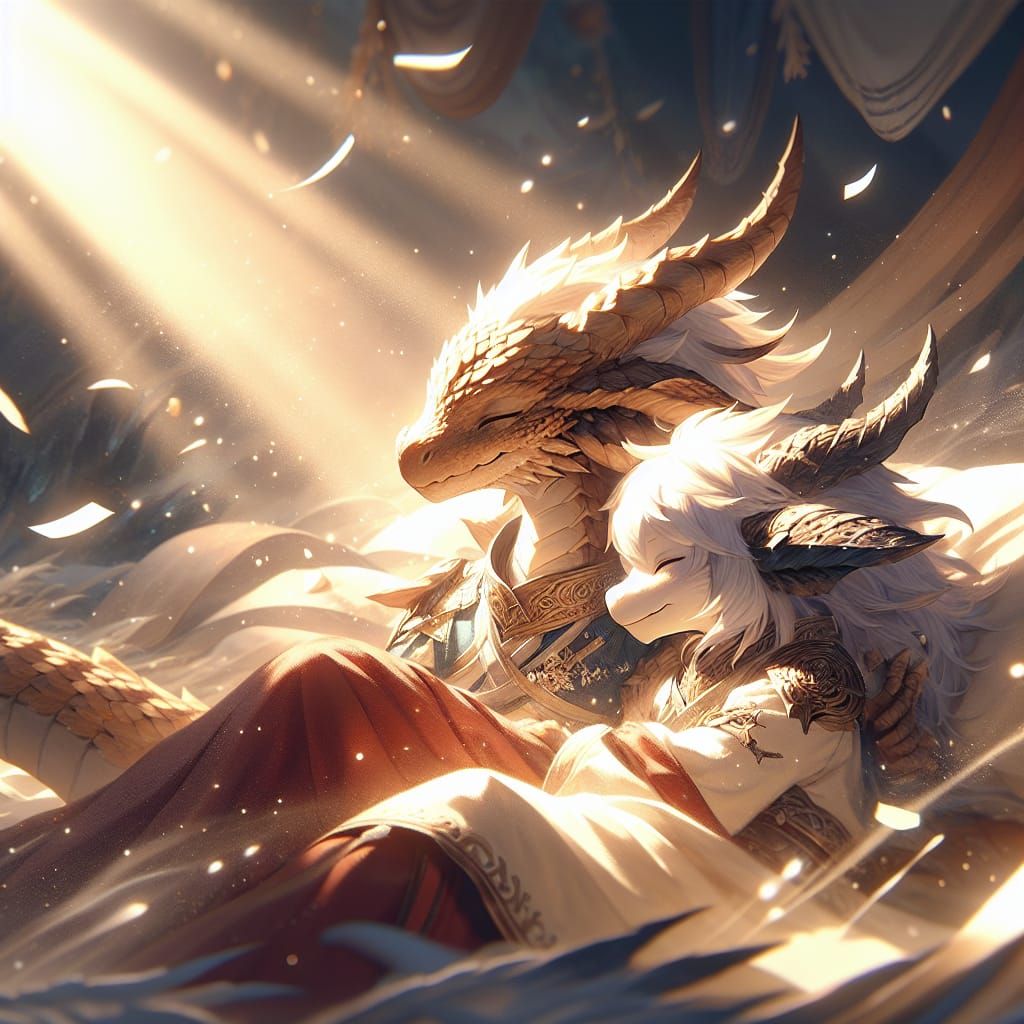 Cozy Dragon Girls in Soft God Rays