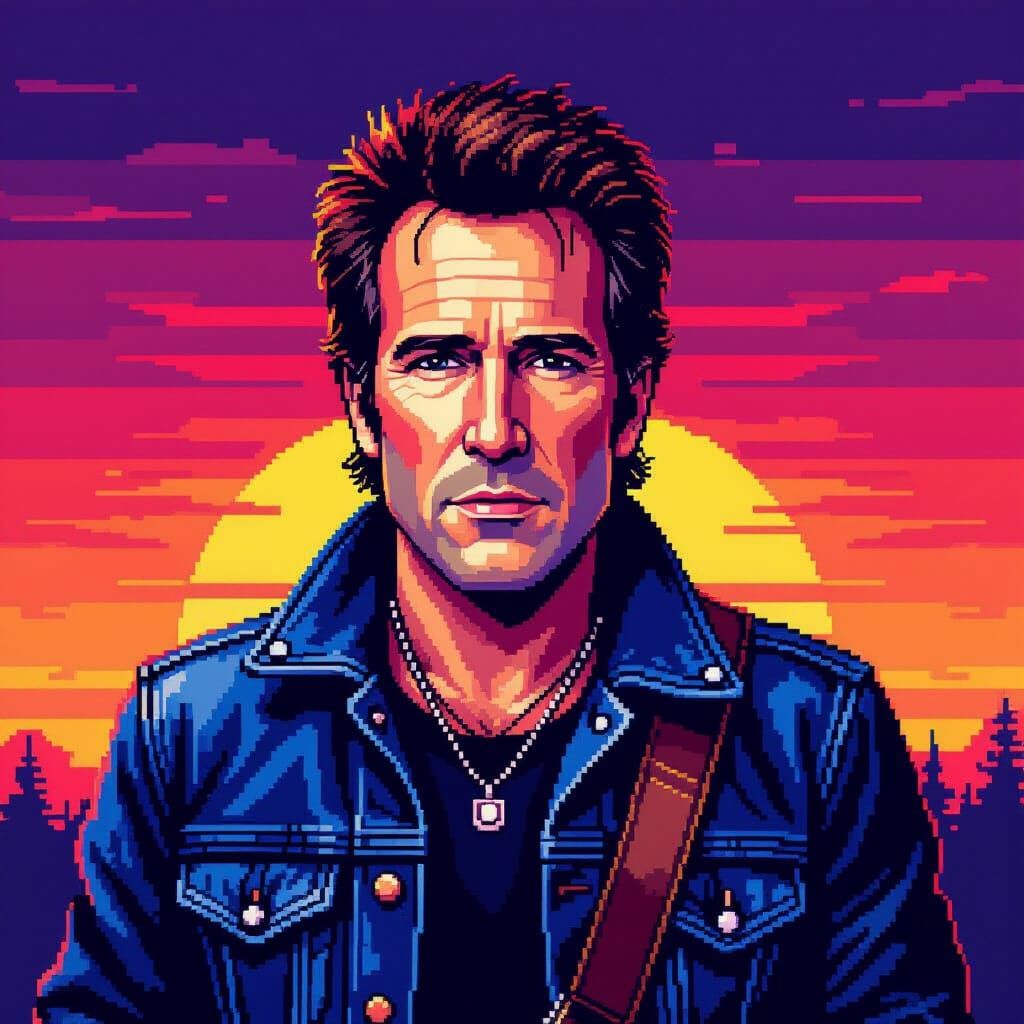 Bruce Springsteen Pixel Art Portrait 8-Bit Style