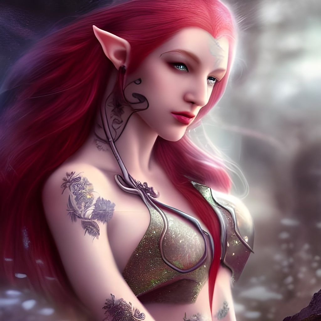 Fantasy Pale Elf Woman in Bikini Armor