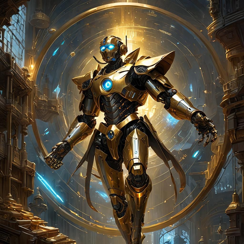 Futuristic Golden Robot Inspired by Harry Potter Theme