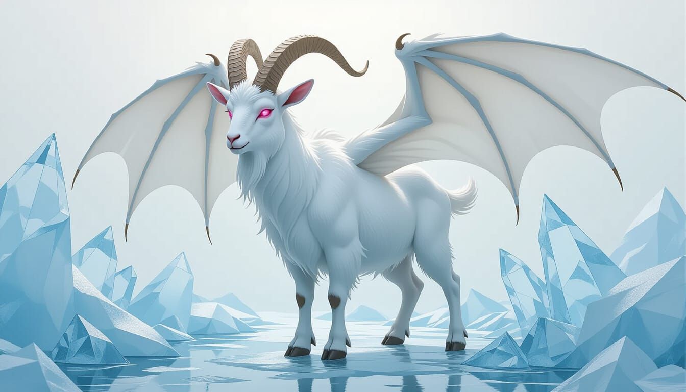 Albino Goat Archdaemon on Ice in Mixed Media Style