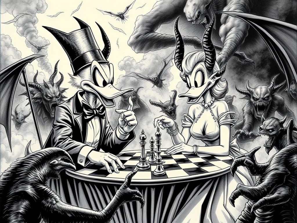 Chess Game in Hell: Retro-Futuristic Comic Art