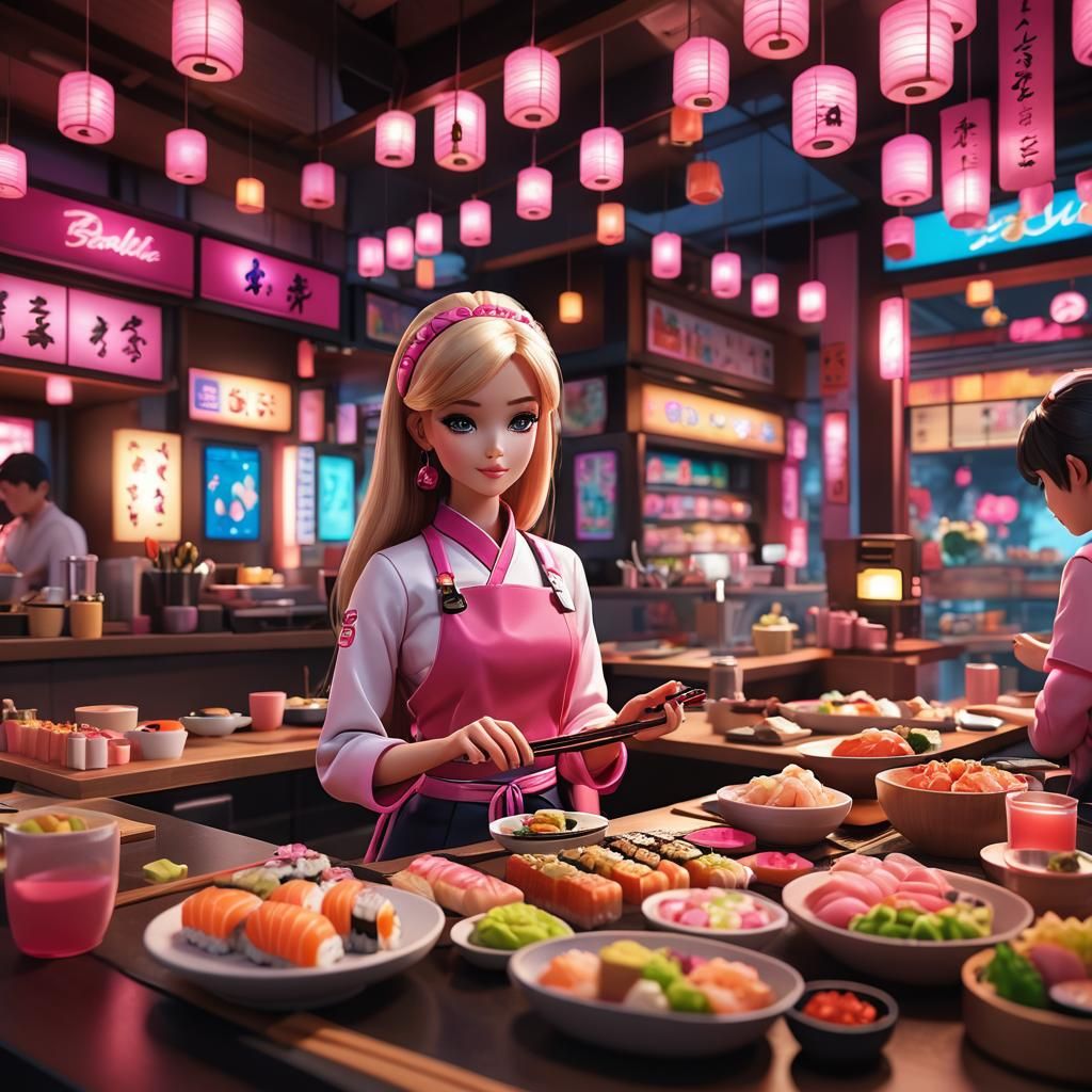 Barbie Serves Sushi in Anime-Inspired Restaurant