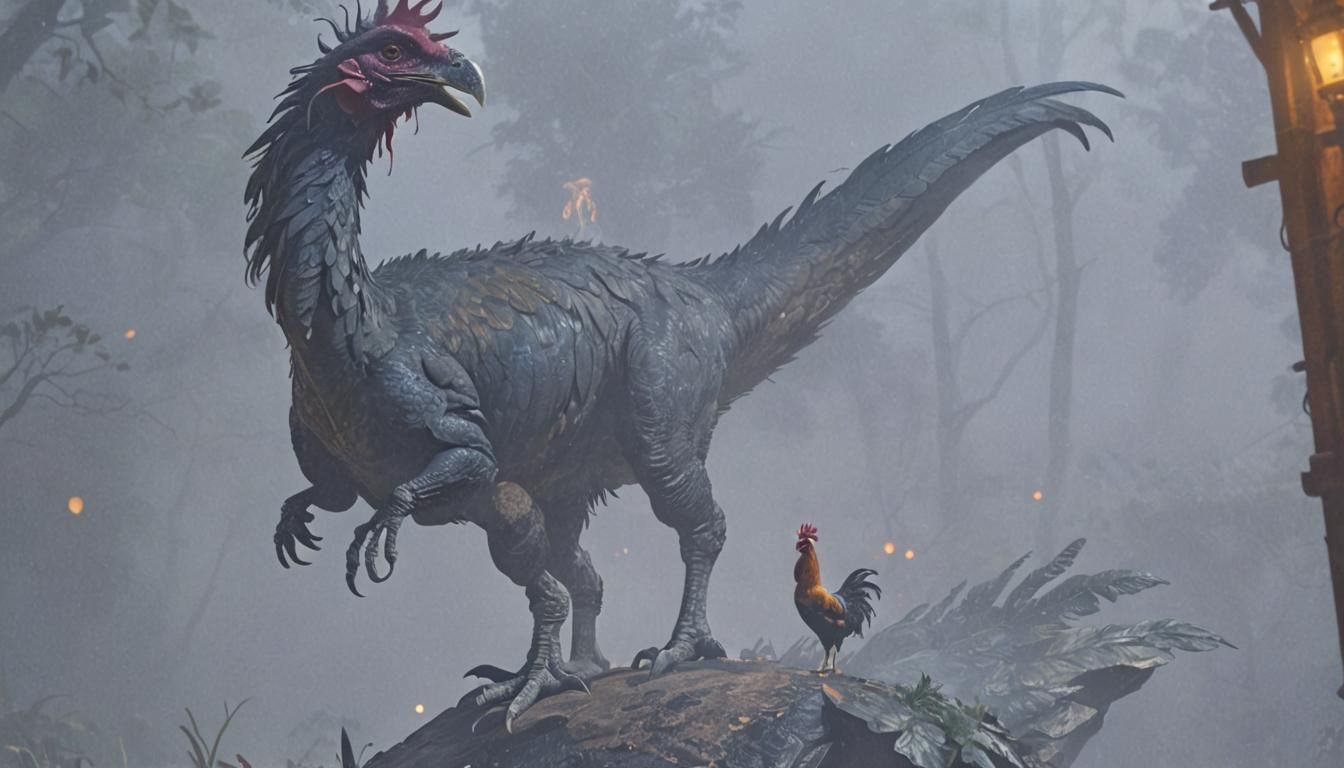 Dinosaur Rooster Hybrid in Golden Light