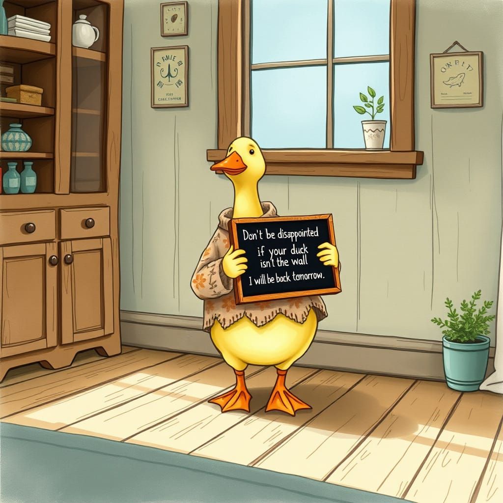 Duck Chalkboard Art in Beatrix Potter Style