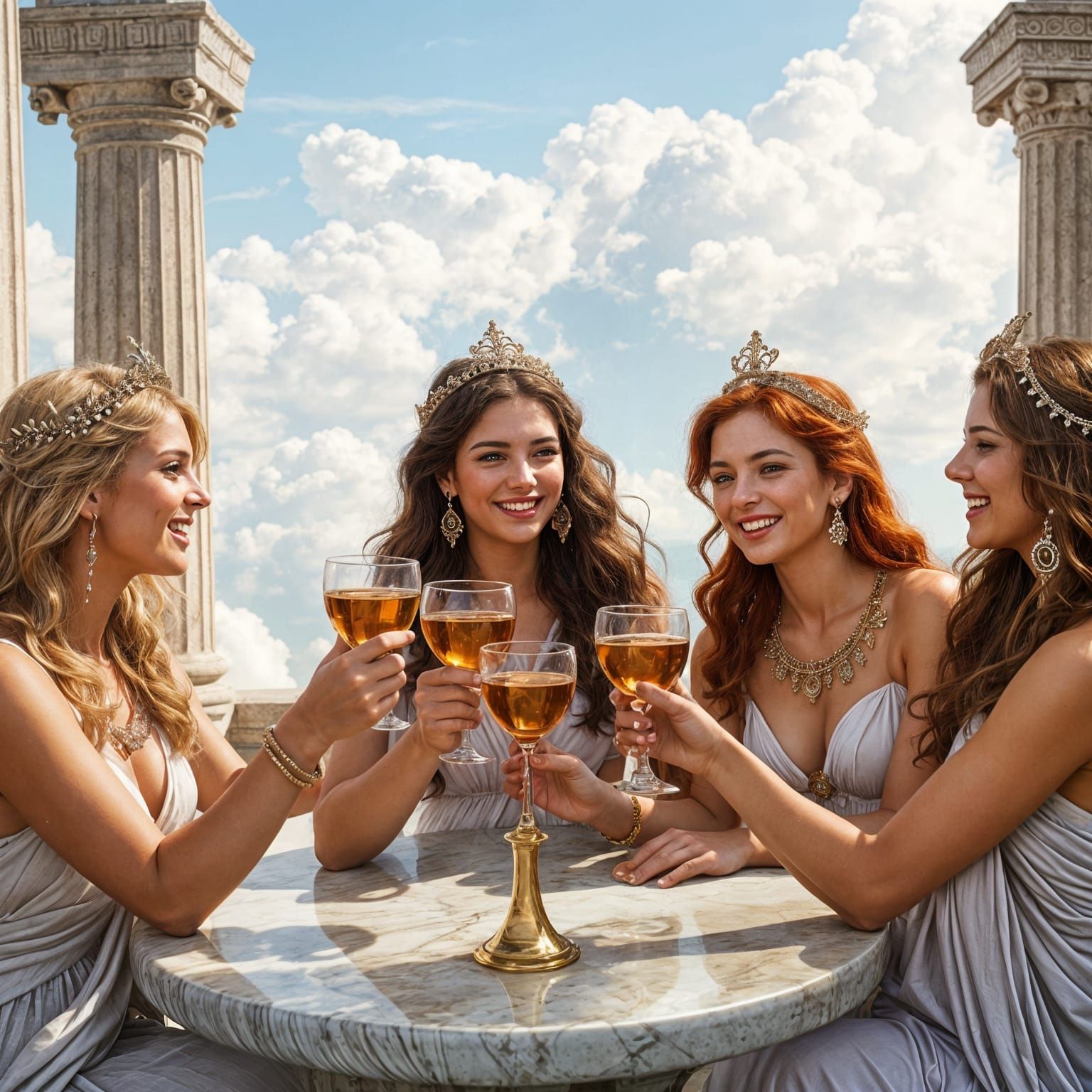 Greek Goddesses in Joyful Celebration