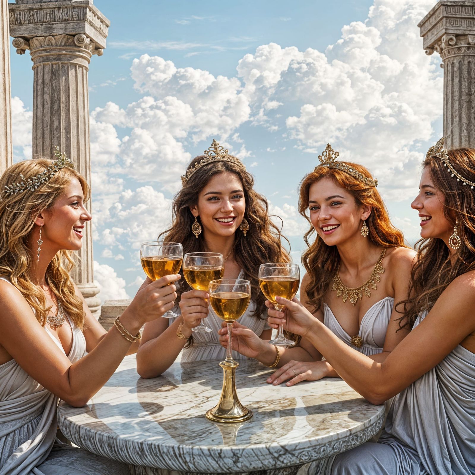 Greek Goddesses in Joyful Celebration