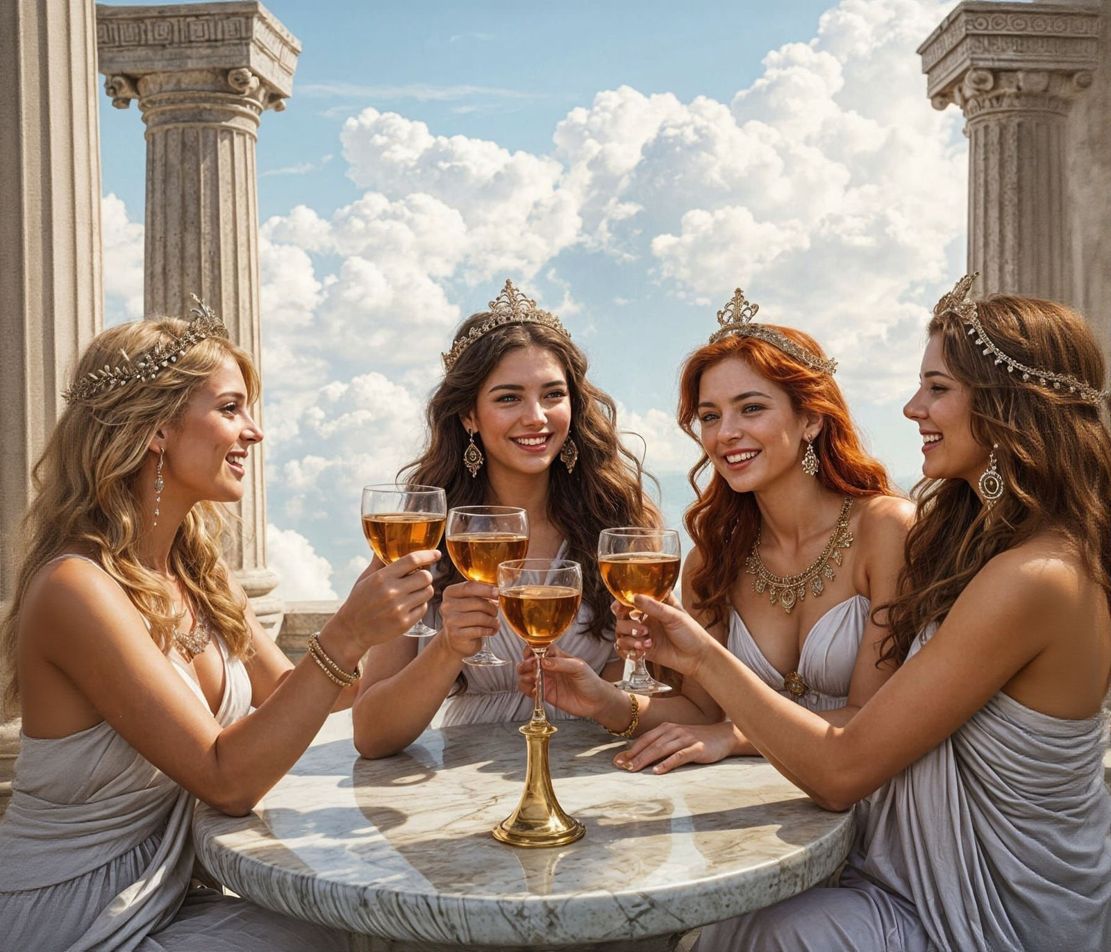 Greek Goddesses Revel in Cloud-Filled Divine Gathering