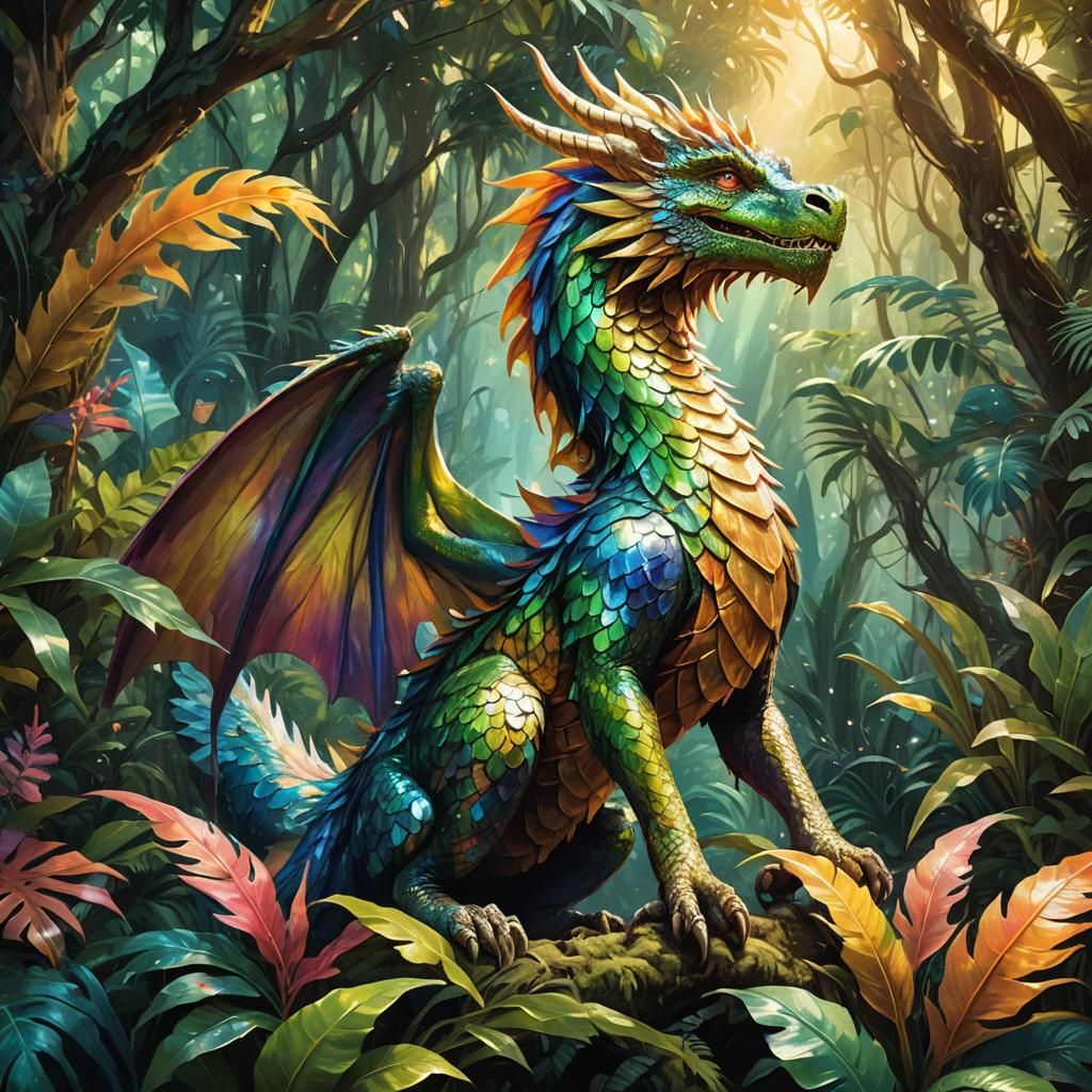 Mythical Creature in Tropical Forest: Vivid Digital Art