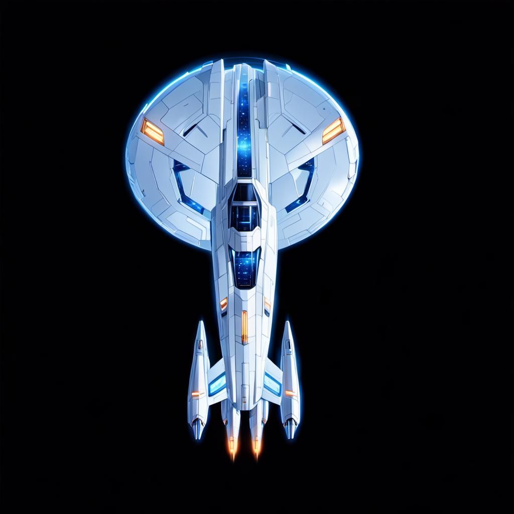 Sleek, Metallic Starship Soars Through Space in Cinematic, F...