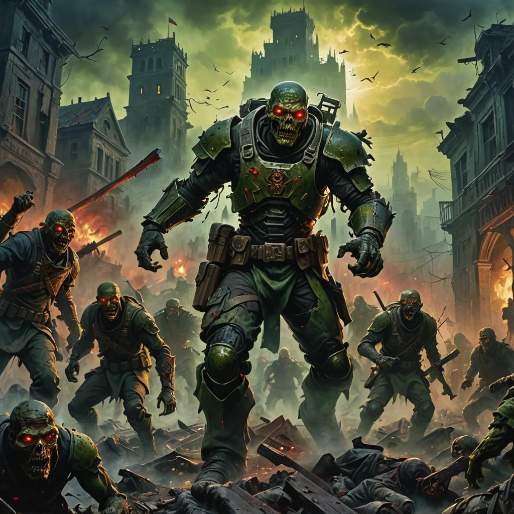 Soldiers vs Zombies: Dark Fantasy Oil Painting