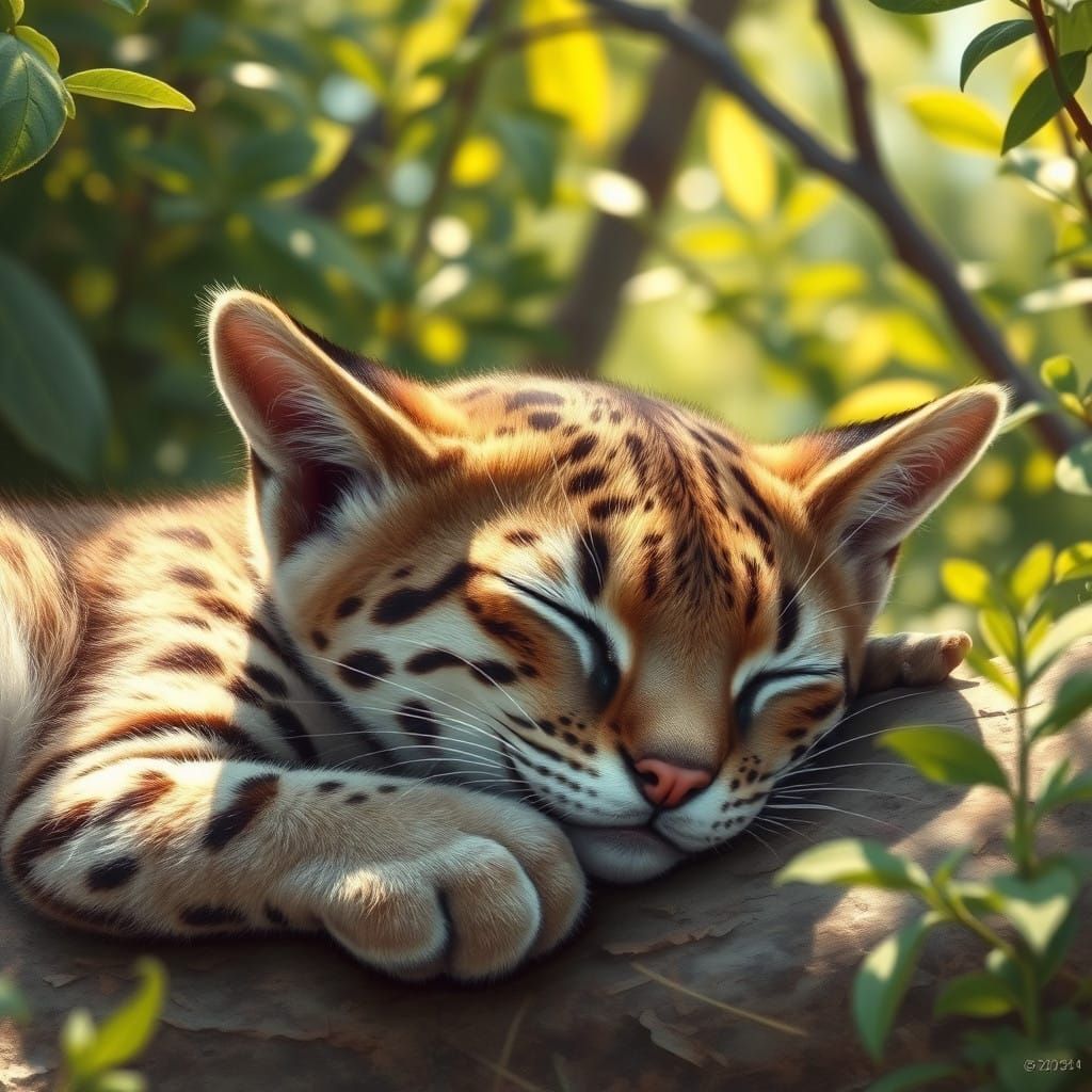 Wildlife Ocelot in Serene Sunlit Clearing
