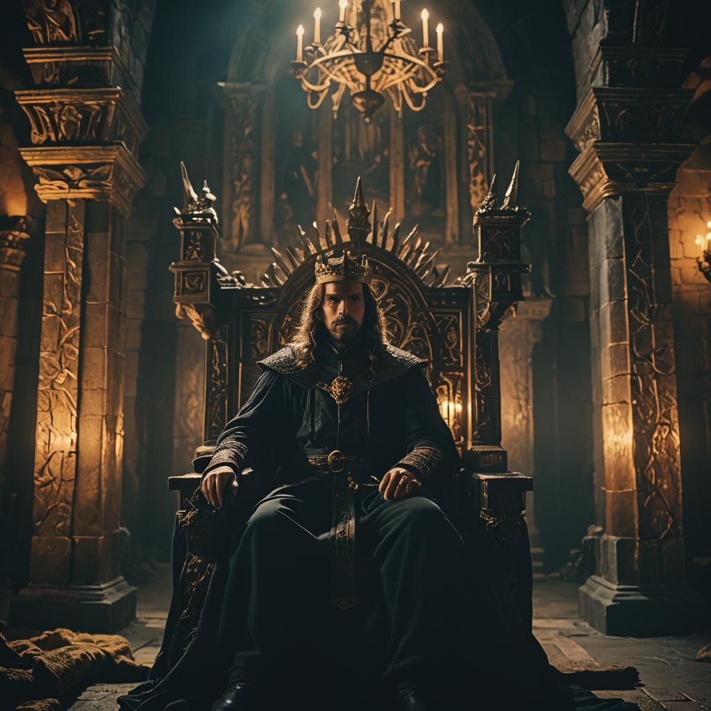 Ominous Throne Room Scene in Golden Hour Glow