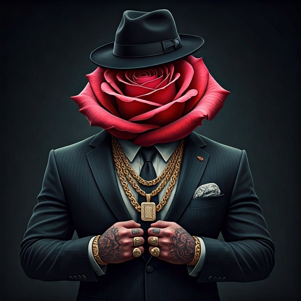 Gritty Gangster Rose Petal Rapper in Gold Chains and Tattoos