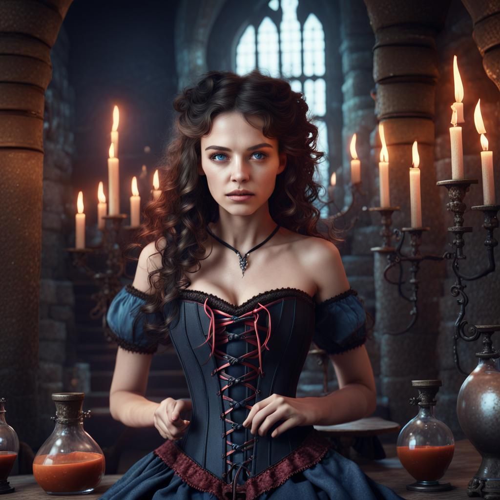 Medieval Witch Brewing Potion in Castle Lair