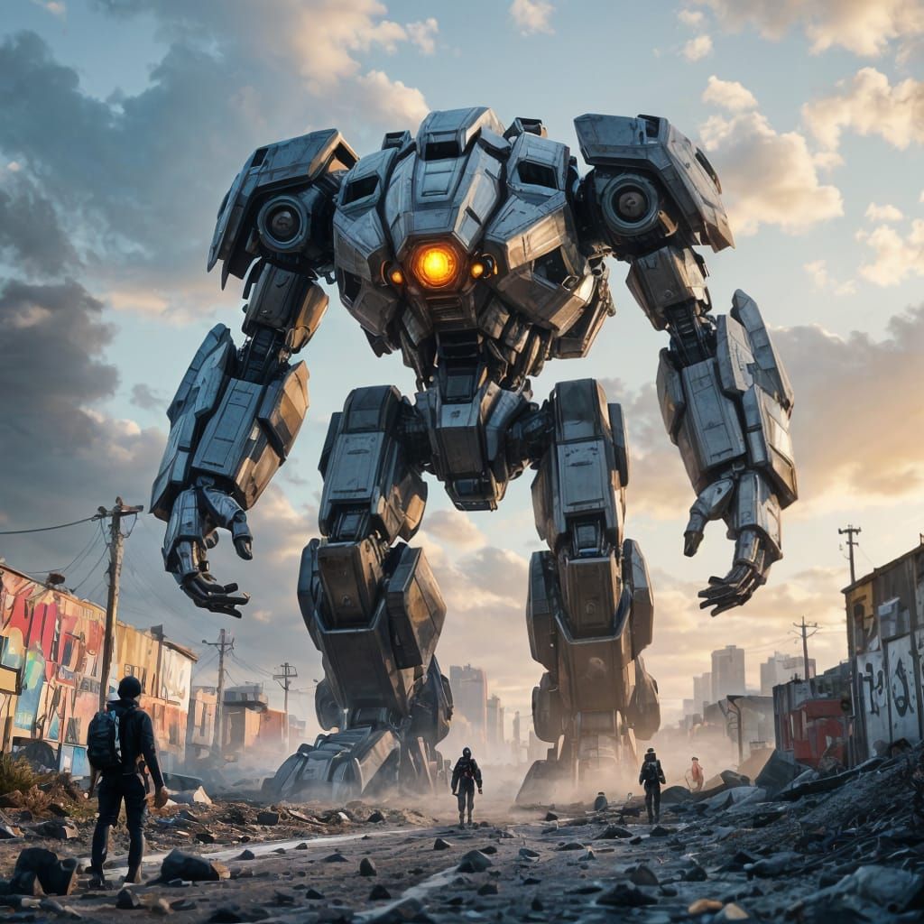 Epic Mecha Mega-Monster in Sci-Fi Battle Scene