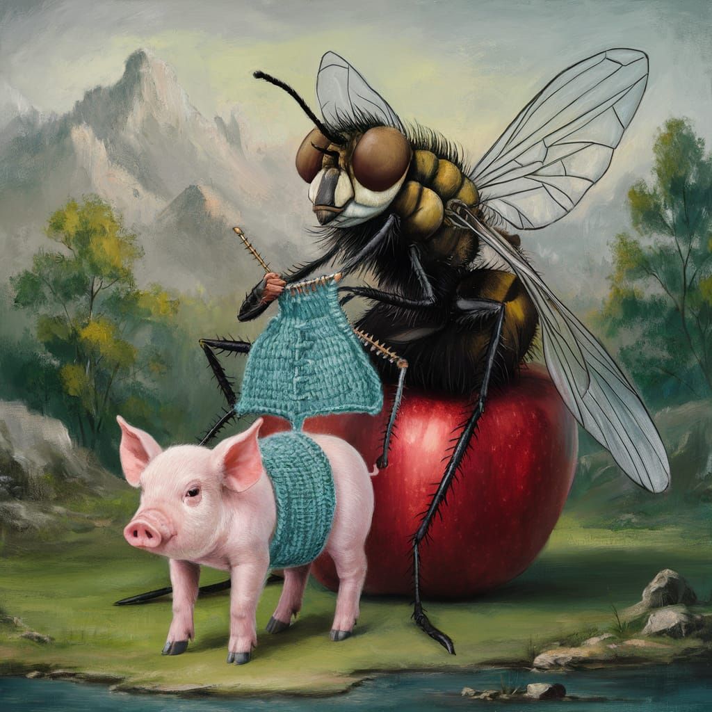 Surreal Fly Knitting for Piglet on Apple