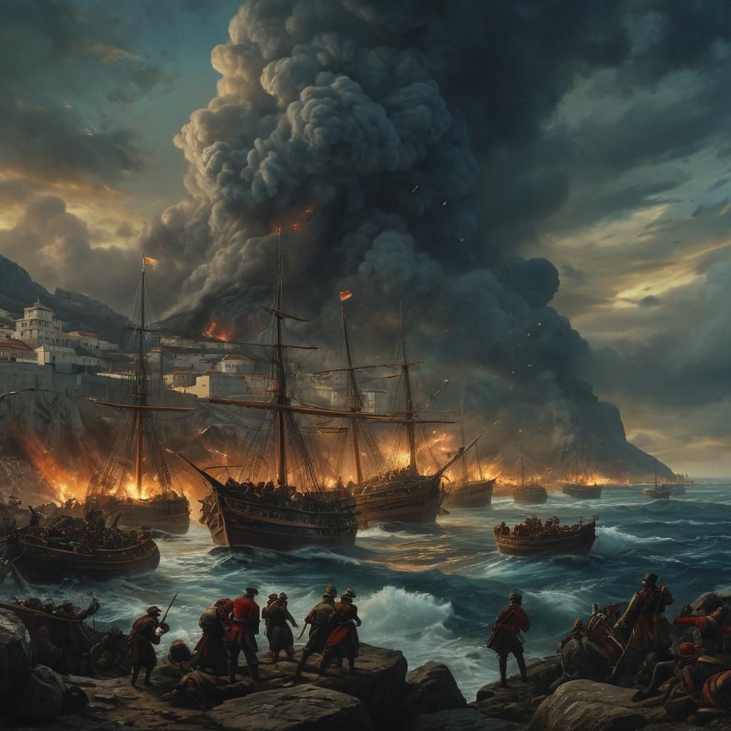Gibraltar Conquered in Stormy Cinematic Painting