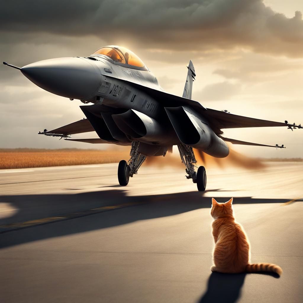 Tabby Watching Landing Fighter