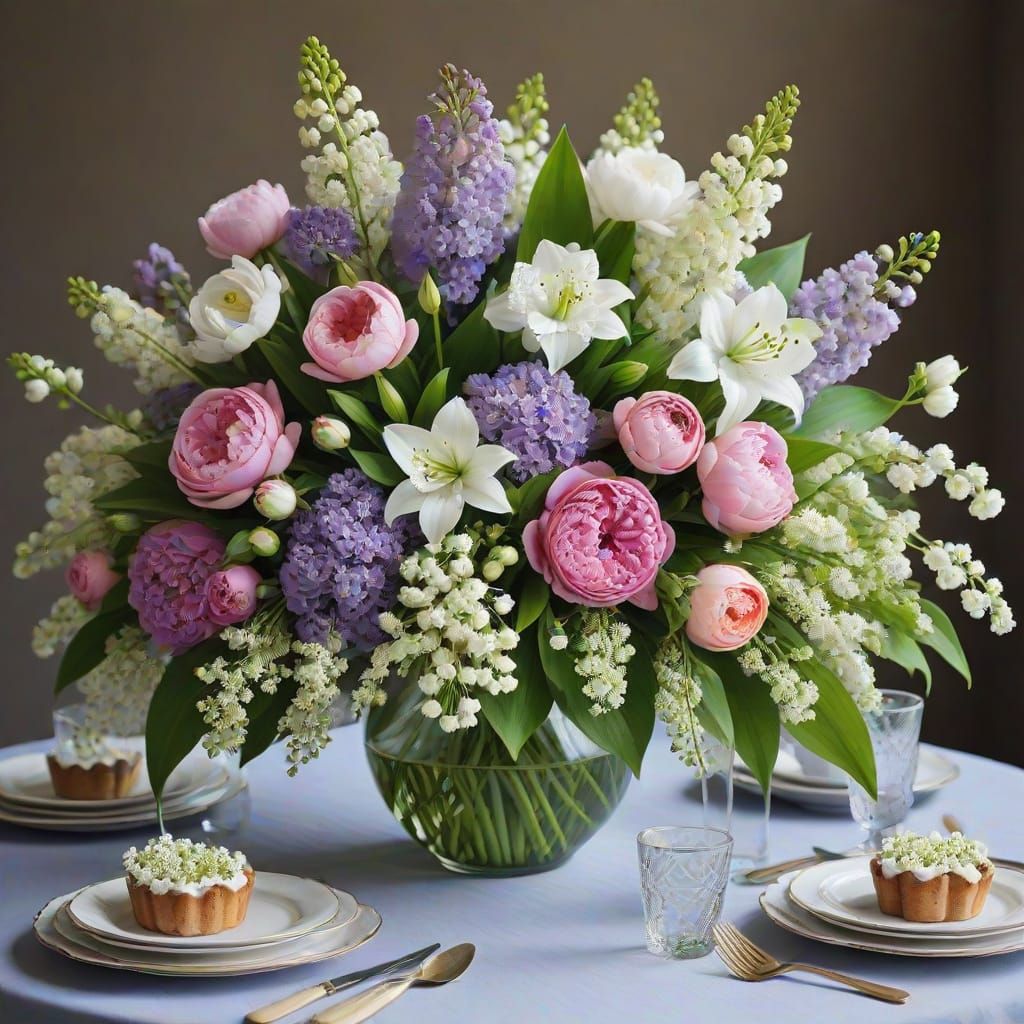 Floral Arrangement with Lilies, Roses and Peonies