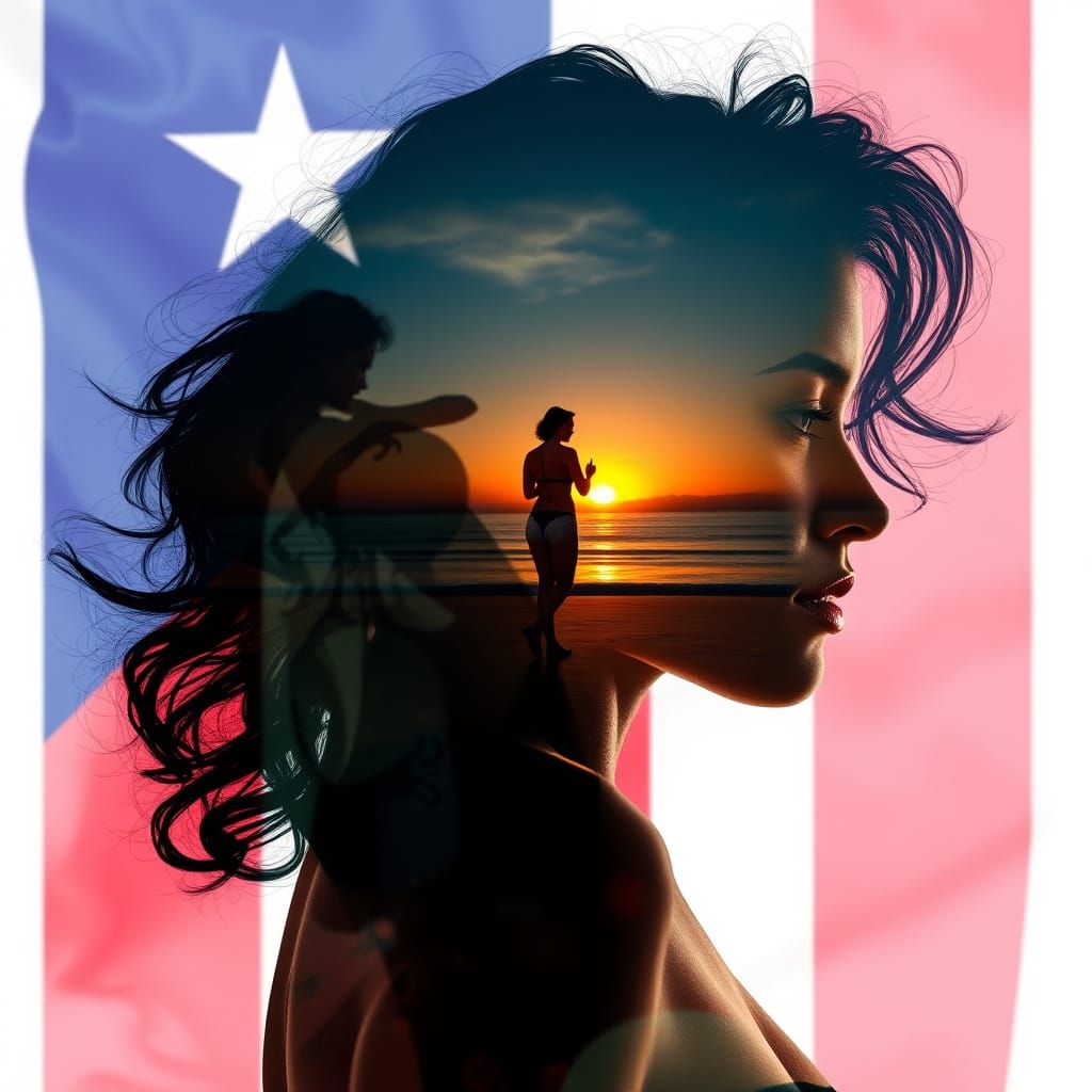 Puerto Rican Beauty in Vibrant Sunset Hues