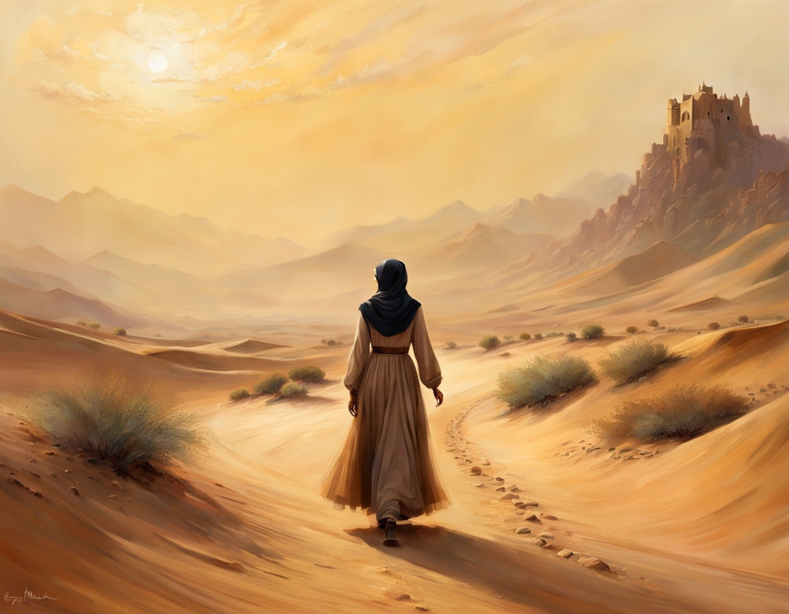 Ethereal Desert Landscape with Hijabi Woman