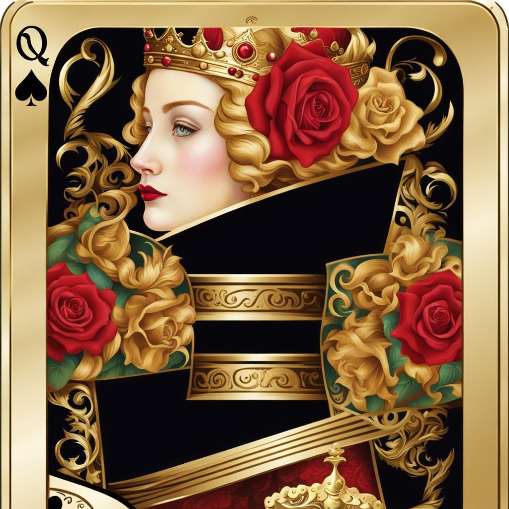 Queen of Roses Playing Card with Gold Edge