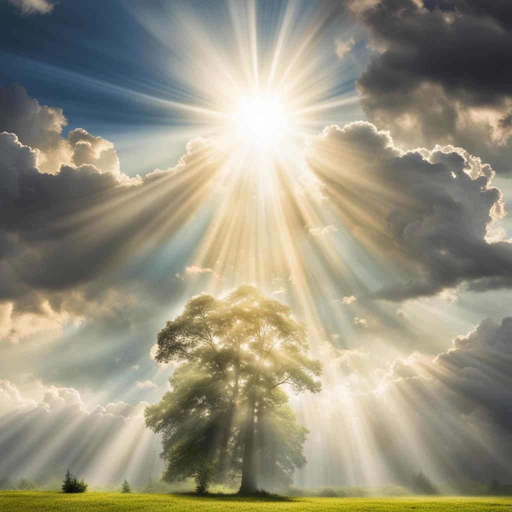 Heavenly Sunshine Beams Through the Clouds