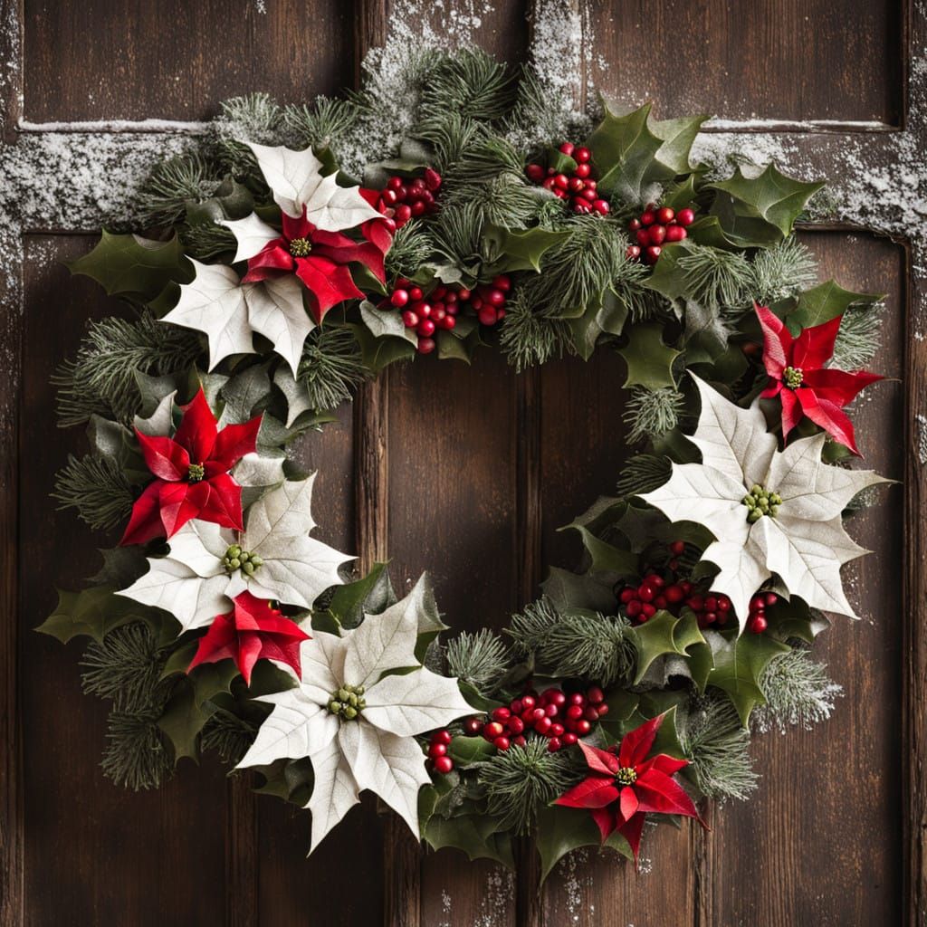 Surreal Winter Wreath in Impasto Gouache Style